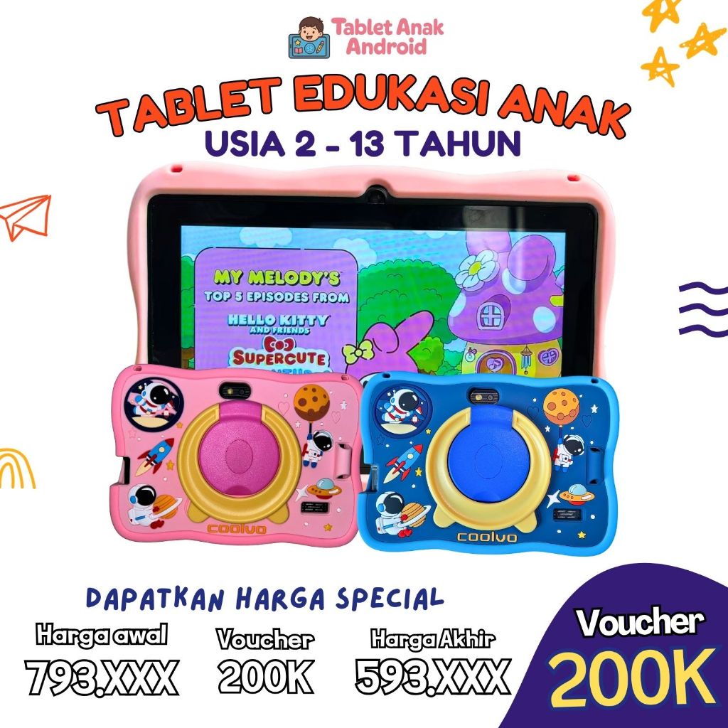 Tablet Anak Android C08 / Tablet Android Untuk Belajar Anak / Layar Sentuh 8 Inch Wifi Only