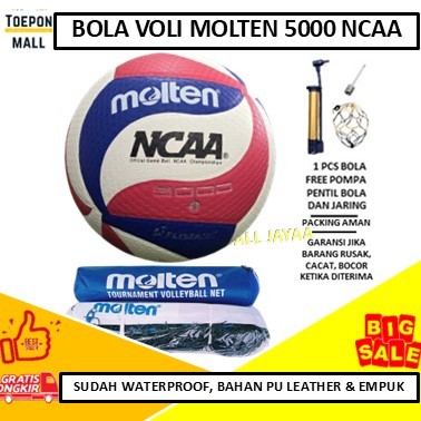 PAKET BOLA VOLY MOLTEN 5000 NCAA + NET MOLTEN VOLLEYBALL VOLI VOLLY PU LEATHER WATER RESISTANCE ORIG