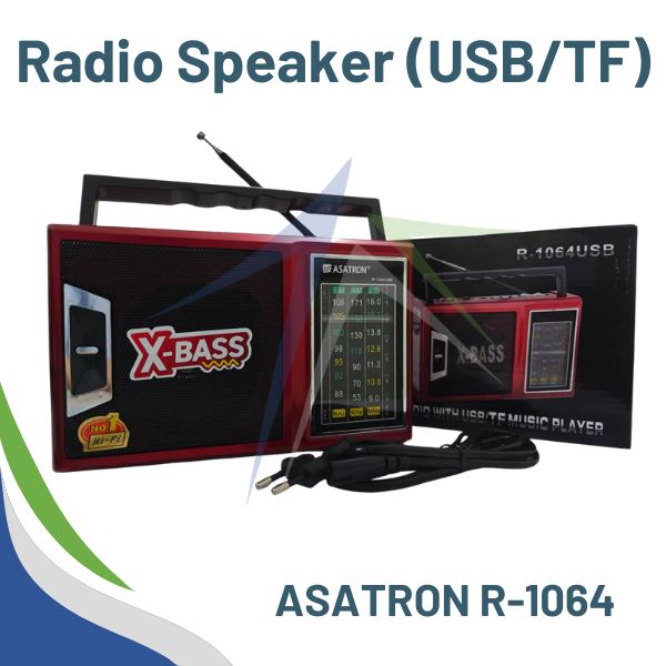 Radio Speaker USB Micro SD ASATRON R-1064 dengan lampu senter cadangan, Radio FM 3 Band FM AM SW