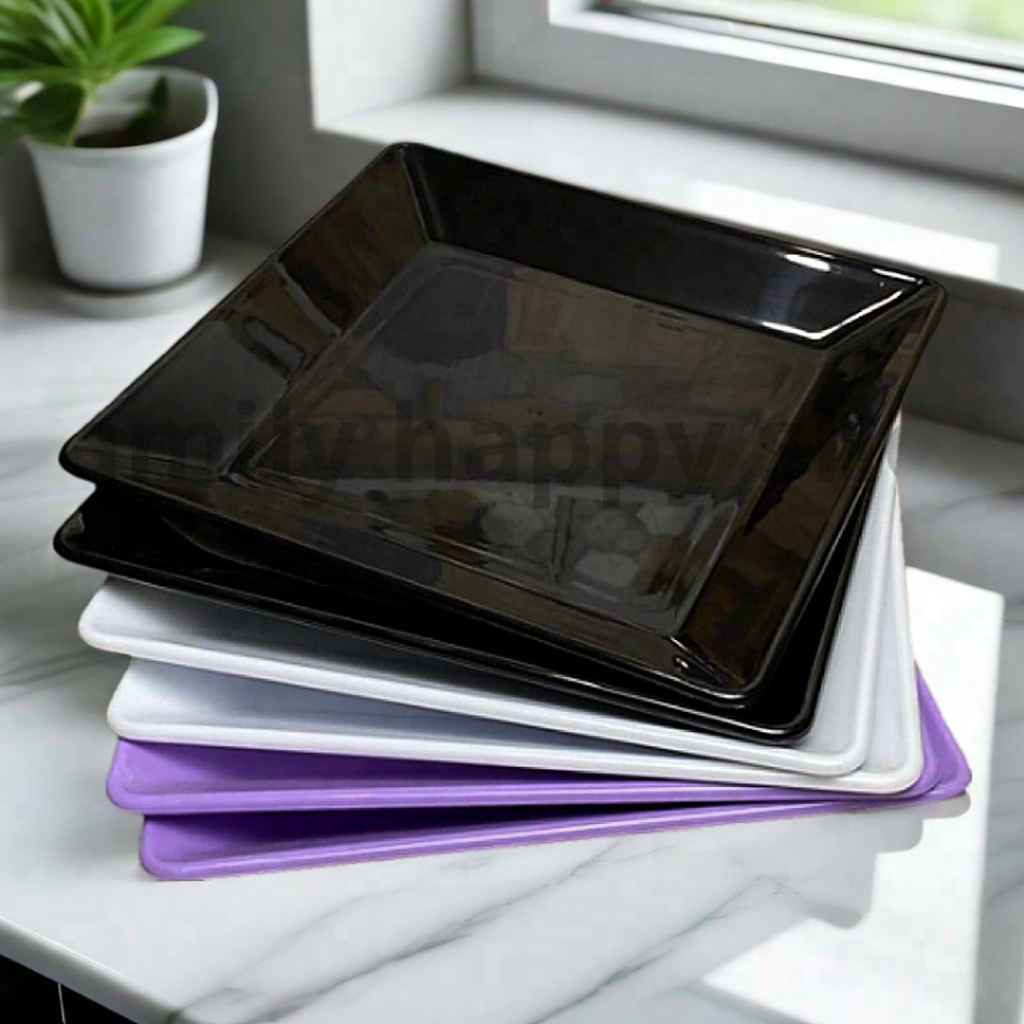 (1Lusin/6Pcs)Piring Semi Melamin Persegi 20cm,Piring Saji,Piring Kotak 20cm Piring Plastik Tebal SNI