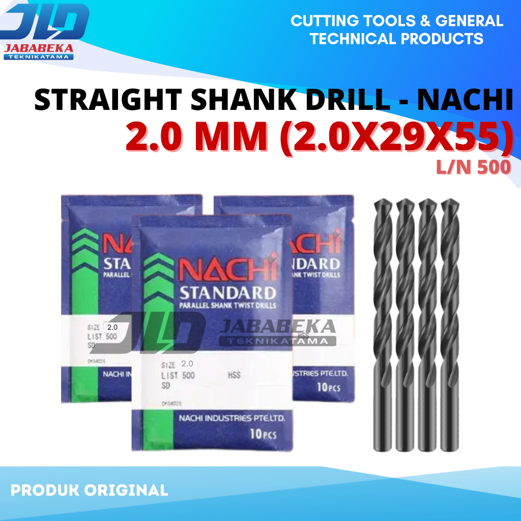 NACHI Mata Bor 2.0 mm Drill 2.0 mm HSS Mata Bor Besi Merk NACHI Japan