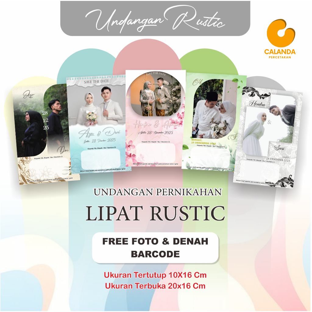 UNDANGAN PERNIKAHAN LIPAT RUSTIC, FREE FOTO, BARCODE LOKASI & DENAH