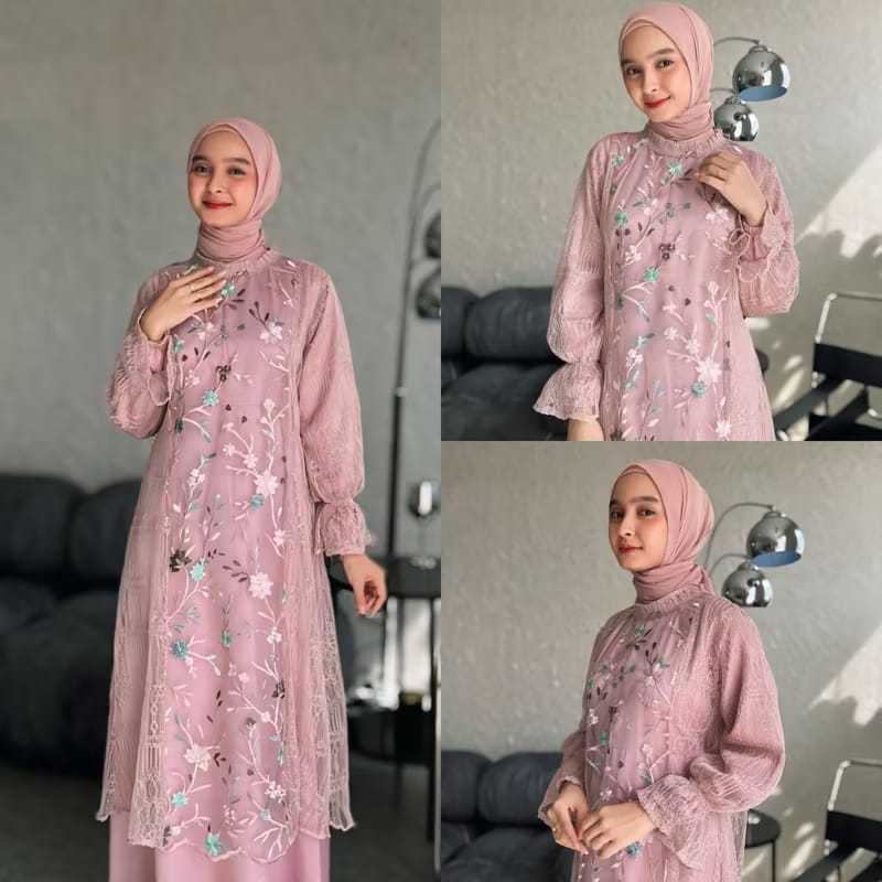 Baju Brukat Dress Kondangan Pesta Wanita Gamis Lebaran Terbaru 2026 Mewah Simpel Elegan