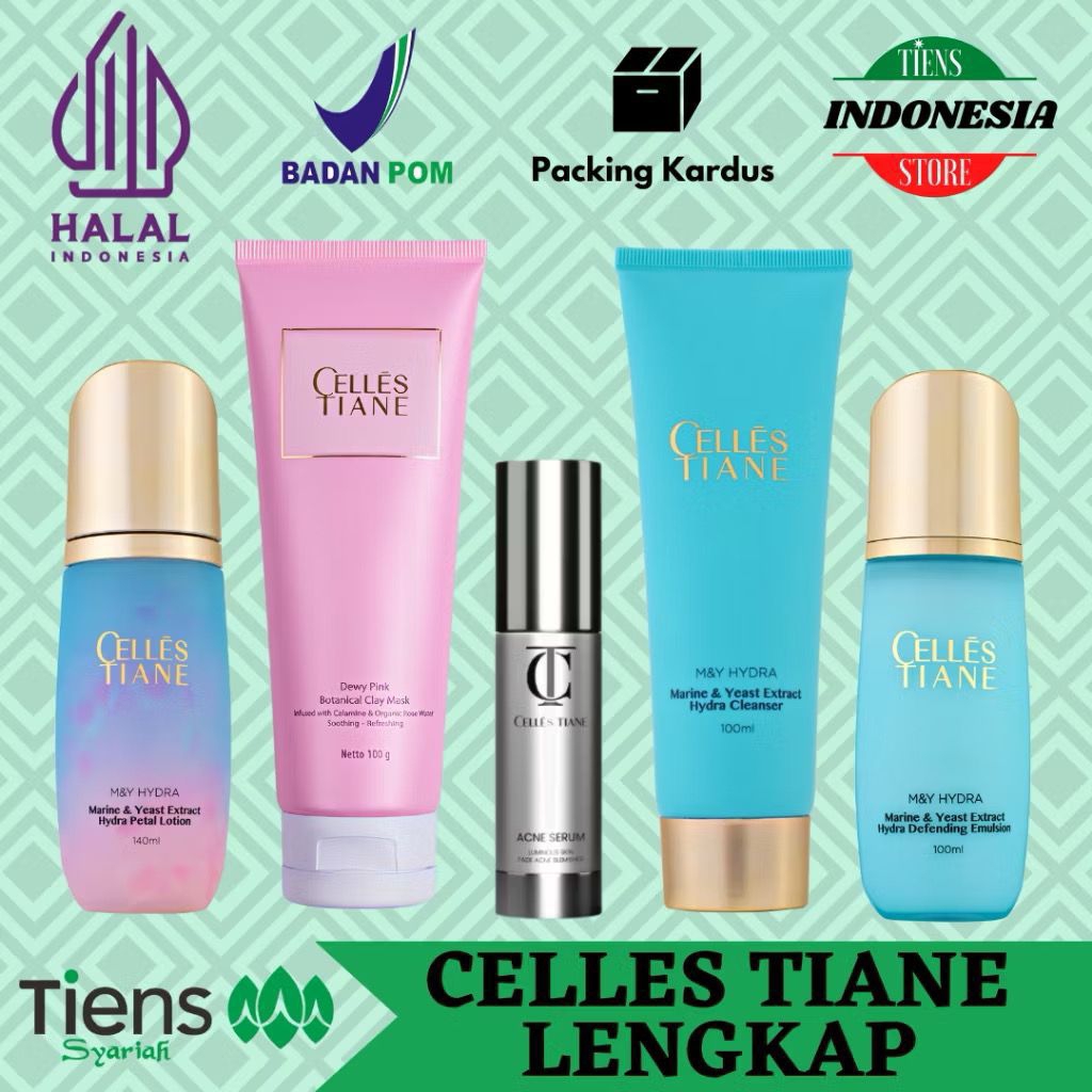 SKINCARE CELLES TIANE | PERAWATAN WAJAH TIENS PREMIUM TERBAIK | FACIAL WASH + CLAYMASK + EMULSION