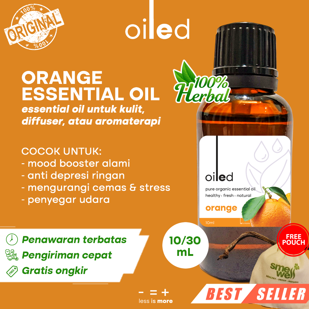 Pure Essential Oil Orange Minyak Jeruk Manis Smellwell Oiled Alami Wangi Murni Organik Pewangi Pengh