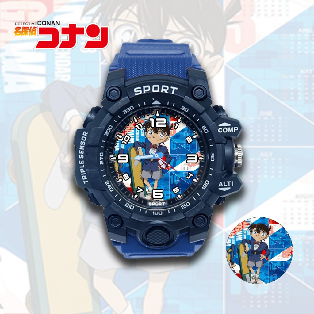 Jam Tangan Anak Laki Laki Sport Detective Conan 02 Anti Air FREE Baterai Cadangan