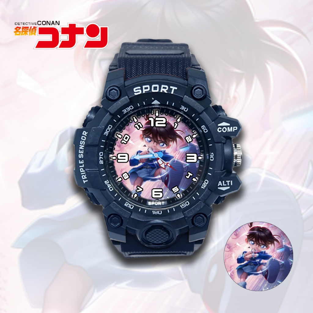 Jam Tangan Anak Laki Laki Sport Detective Conan 05 Anti Air FREE Baterai Cadangan
