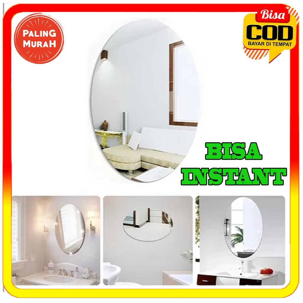 Cermin Oval Sticker Cermin Kaca Dinding / Anti Pecah / Cermin Kaca Tempel Minimalis