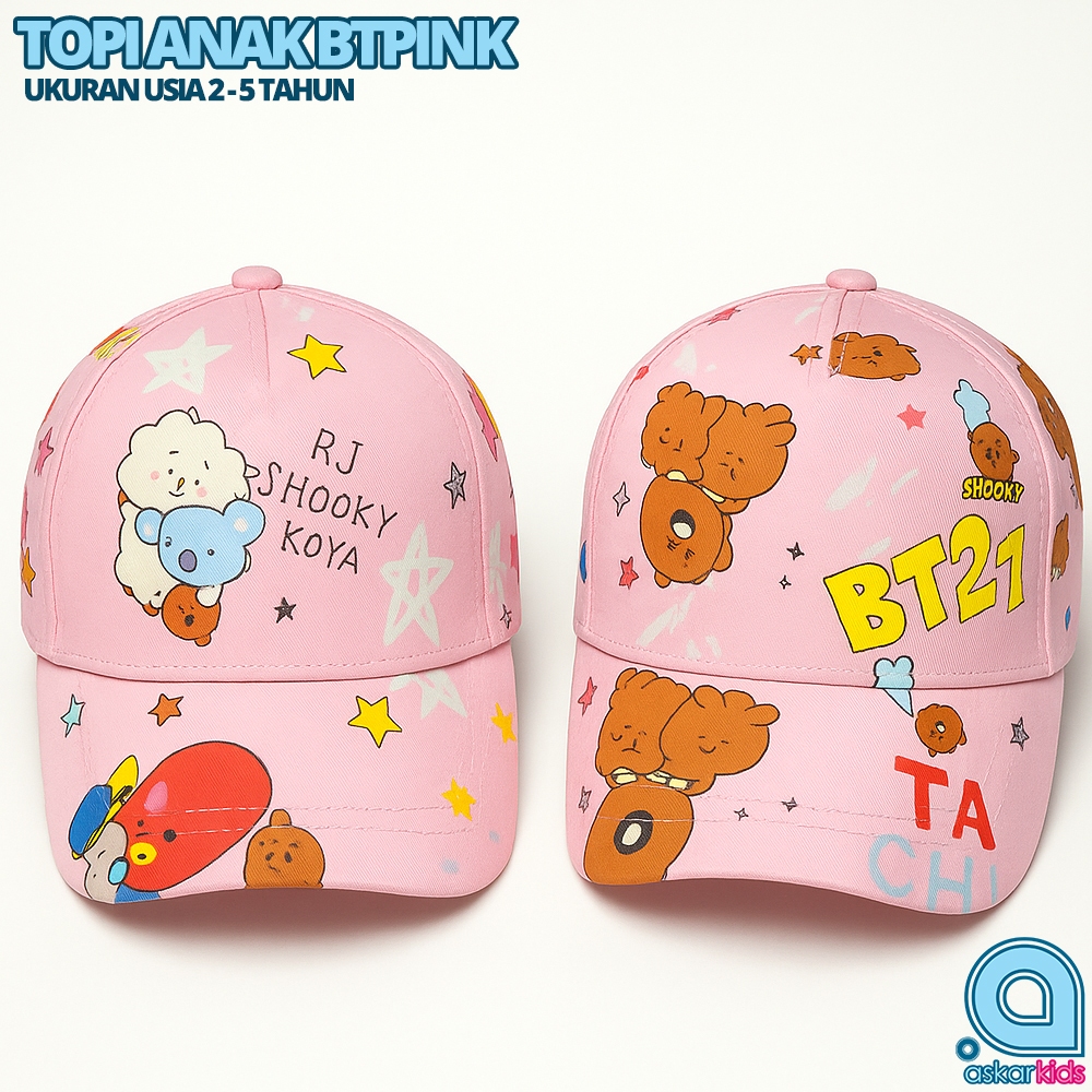 TOPI ANAK BTPINK SHOOKY KOYA | Topi Karakter Perempuan Lucu Warna Pink Untuk Anak Usia 2–5 Tahun