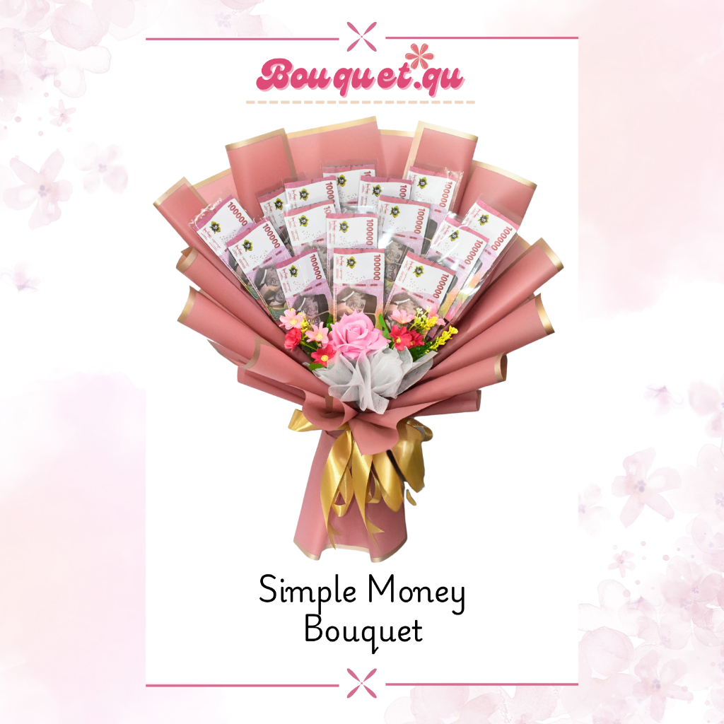 Simple Money Bouquet (Buket Uang Simpel dan Bunga) Wrap Warna Peach Mawar pink, Buket Artificial, Bu