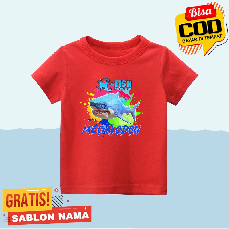 Bisa COD Kaos Anak Baju Anak Roblox Fish It Secret Fish MEGALODON Free Nama