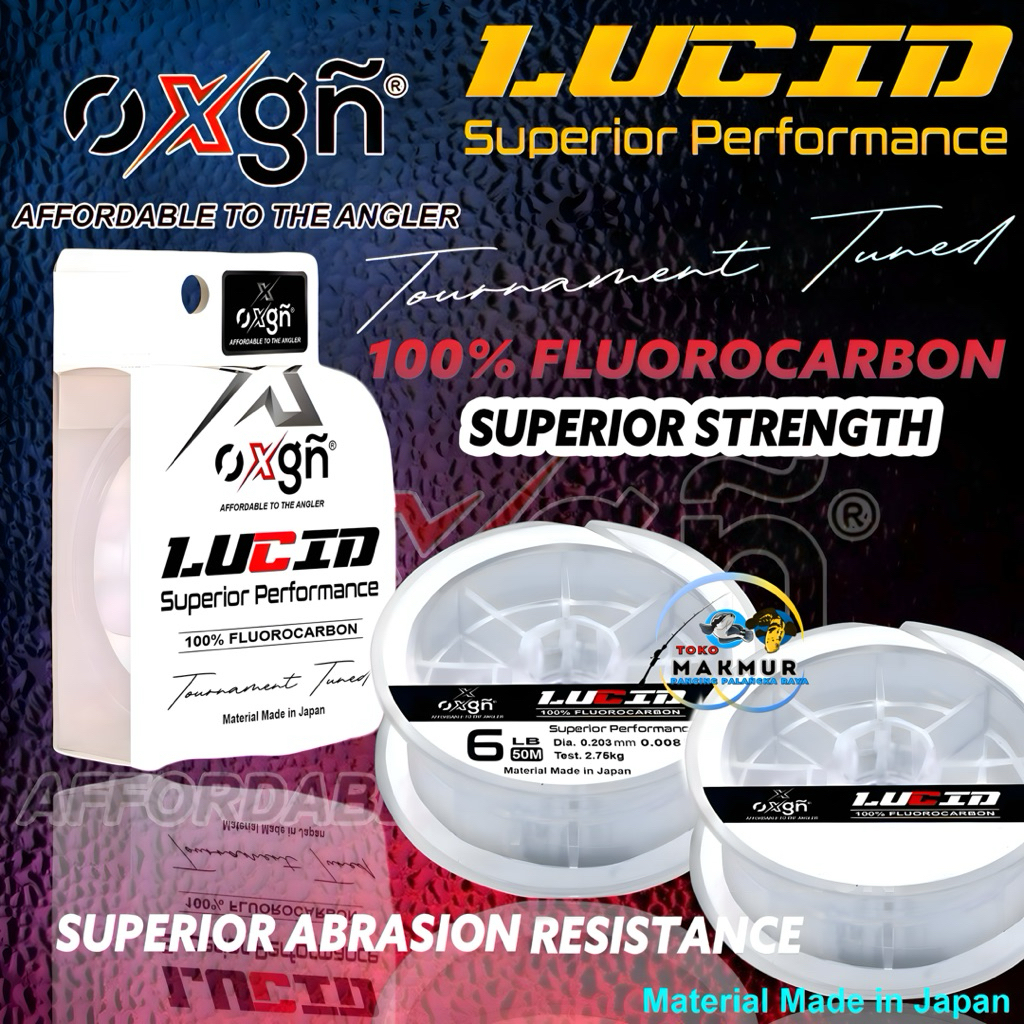 Oxgn LUCID Fluorocarbon 50M Ultra-Transparan | 100% FluoroCarbon Leader | 50 mtr