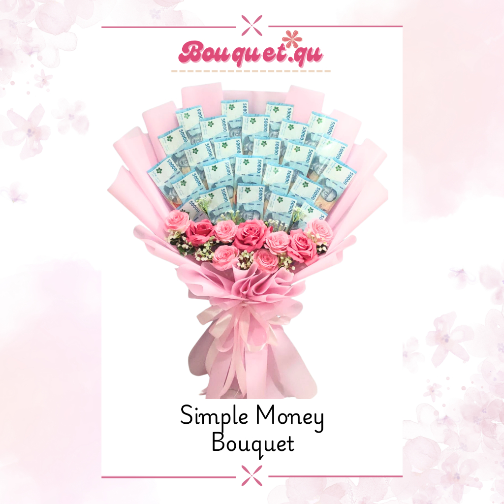 Simple Money Bouquet (Buket Uang Simpel dan Bunga) Wrap Warna Soft Pink Mawar pink, Buket Artificial