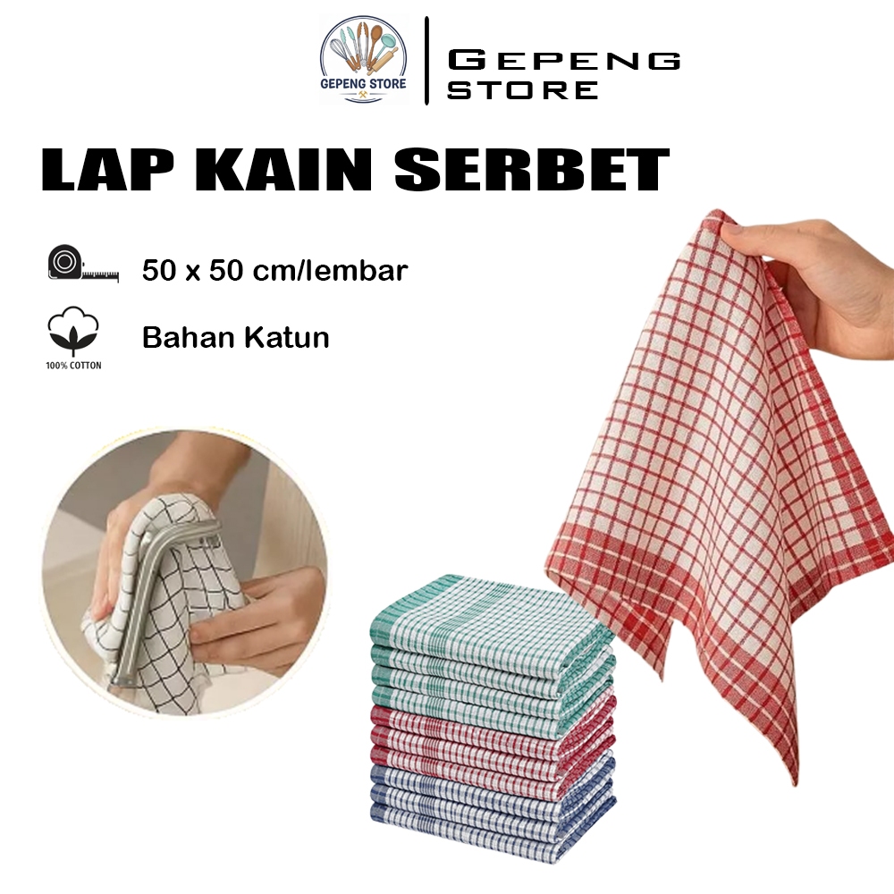 SERBET LAP KOTAK KATUT / KAIN LAP SERBET KOTAK-KOTAK / SERBET LAP DAPUR /LAP TANGAN / LAP PIRING SER