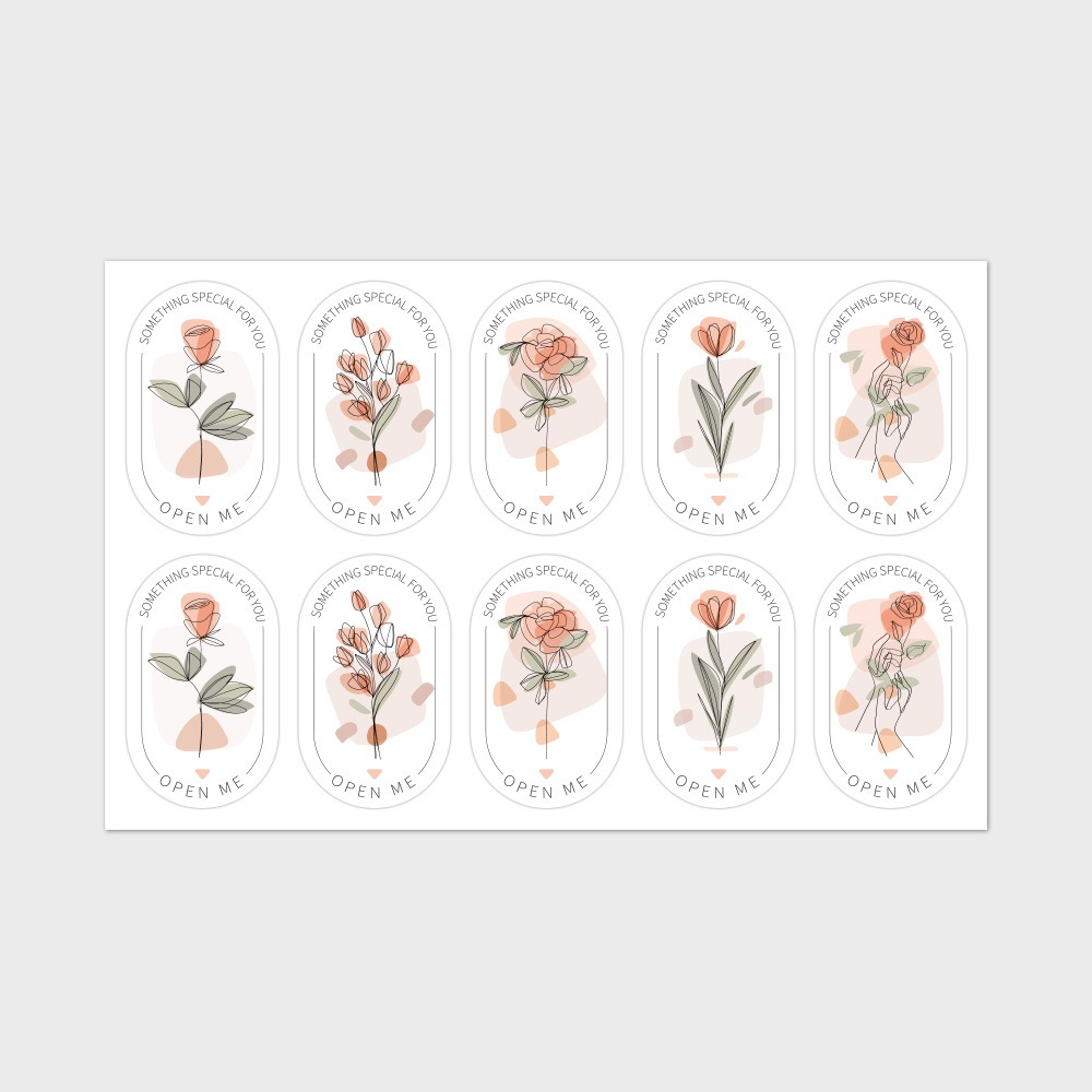 5 lembar / 50pcs Pretty Watercolor Stem Flower Seal Thank You Sticker Stiker Segel Terimakasih Onlin