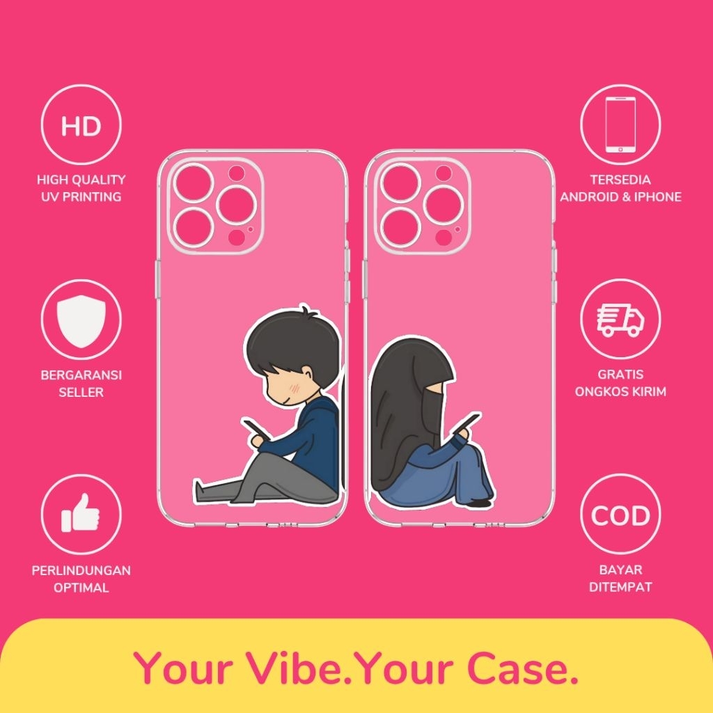 Custom Case Couple Desain Boy & Girl Hijab All Type Hp Bahan Softcase Anticrack Lucu Cute Casing Cas