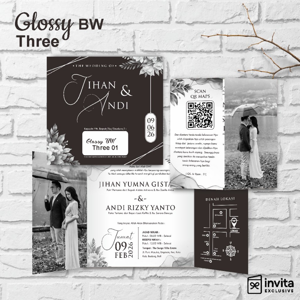UNDANGAN PERNIKAHAN GLOSSY ELEGANT - UNDANGAN GLOSSY BW THREE FREE FOTO