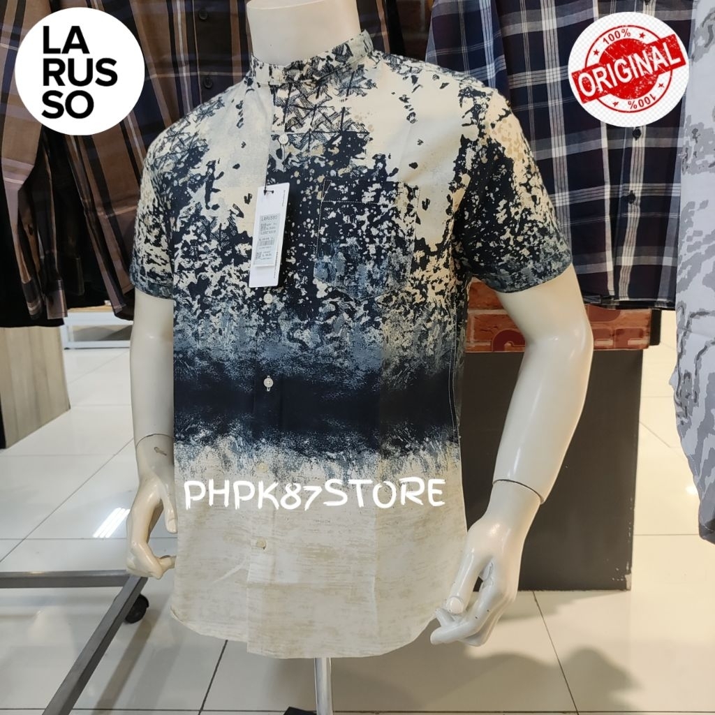 LARUSSO KEMEJA PENDEK KOKO PRIA PRINTING,KEMEJA KOKO KERAH MANDARIN ORIGINAL