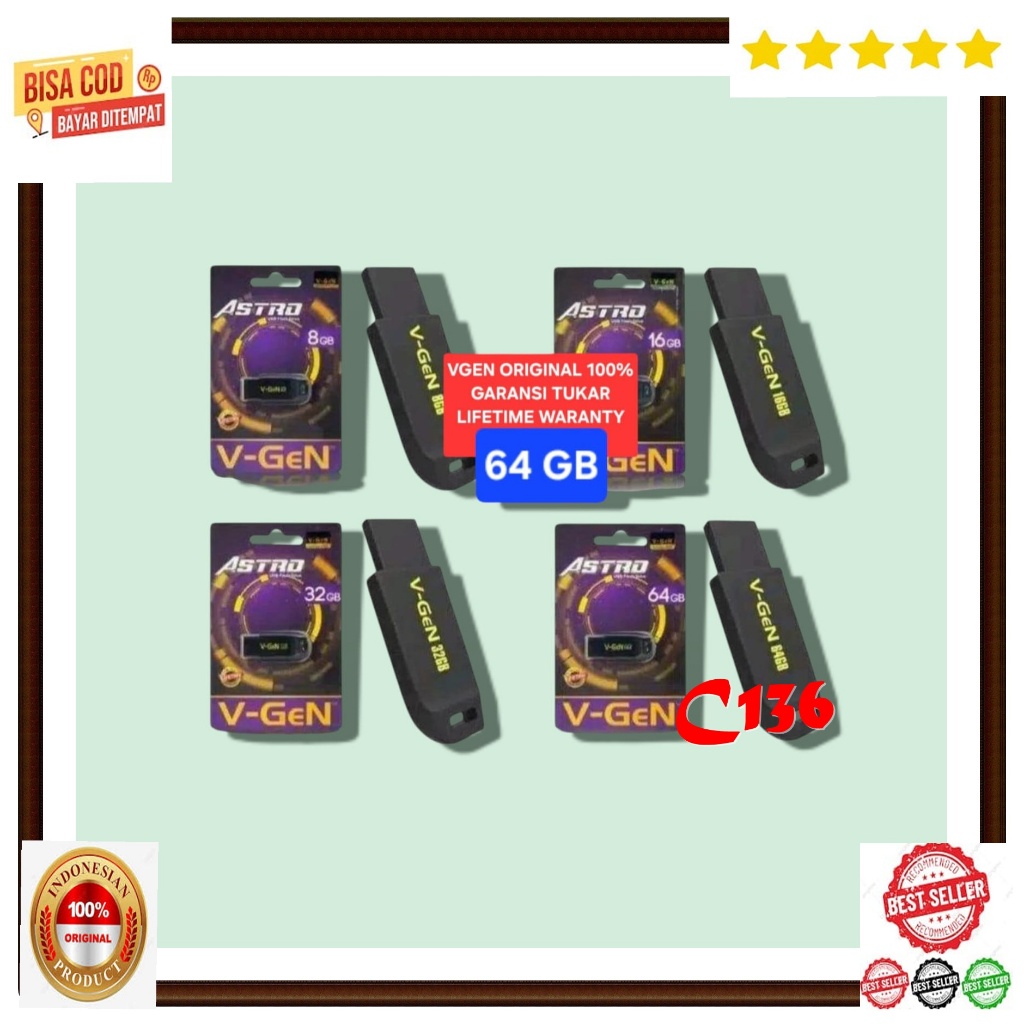 C136 ORI 100% FLASH DISC 64GB 64 GB  ASTRO USB DRIVE ASLI VGEN V-GEN GARANSI TUKAR SEUMUR HIDUP FD M