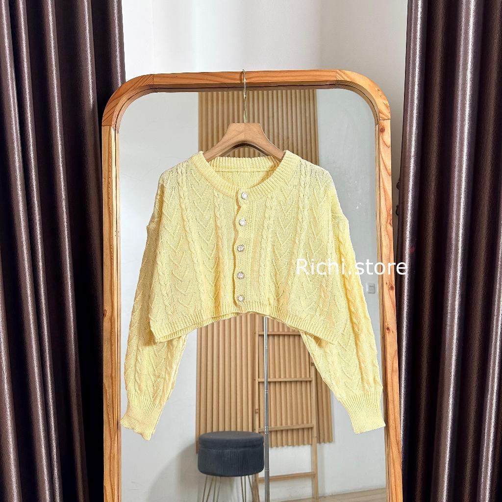 Selvara Crop Cardigan Rajut Baju Wanita Pendek Motif Cable