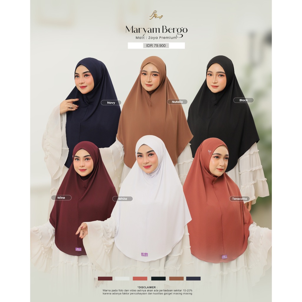 Bergo Maryam Hijab Instan Malay Non Ped Zoya Premium By ARRAFI