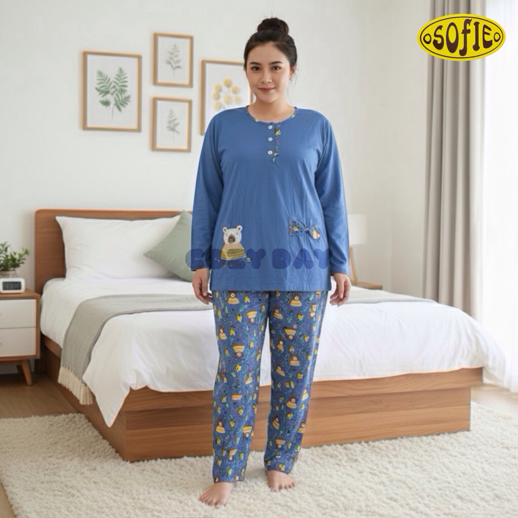 Babydoll PP Jumbo Wanita [SOFIE] Baju Tidur Lengan Panjang XXL Free Gift