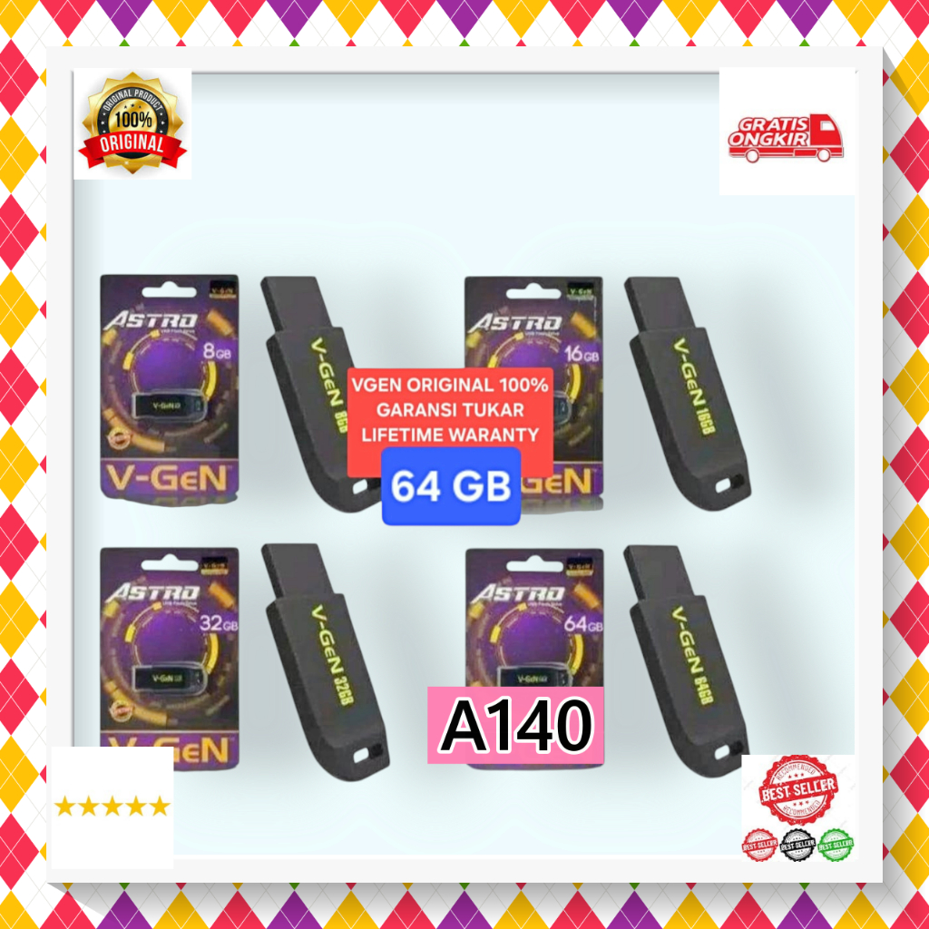A140 FLASH DISC 64GB 64 GB ORI 100% ASTRO USB DRIVE ASLI VGEN V-GEN GARANSI TUKAR SEUMUR HIDUP FD ME