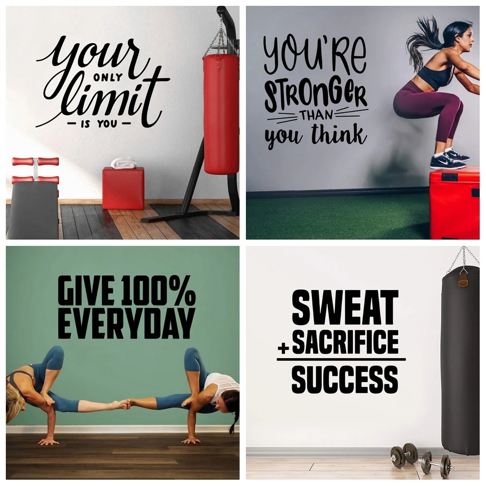 1 pc Stiker Vinyl Tahan Air untuk Gym, Dekorasi Rumah, Ruang Tamu, Kamar Tidur, Stiker Kebugaran yan
