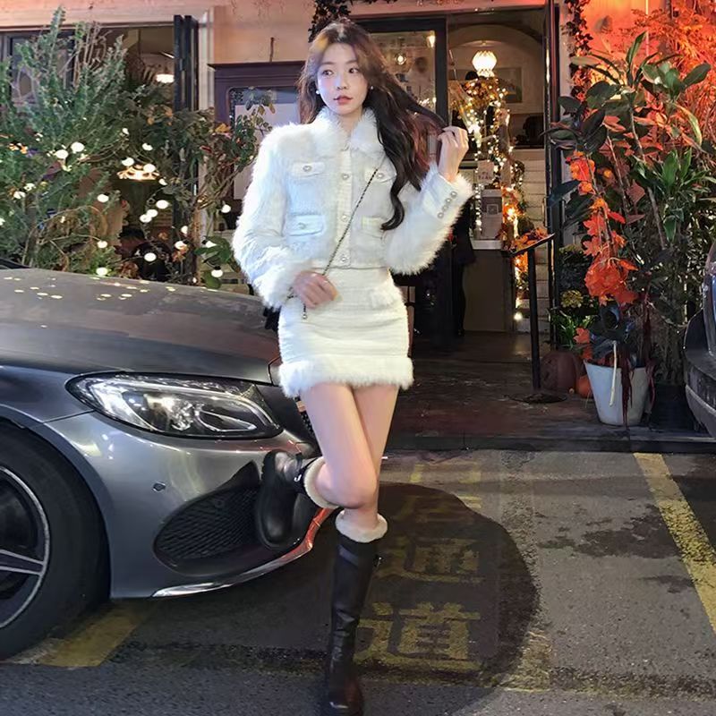 Jaket Suede Berlapis Lengan Panjang Faux Suede Wanita Musim Dingin Mengencangkan Pinggang Berbulu Ga