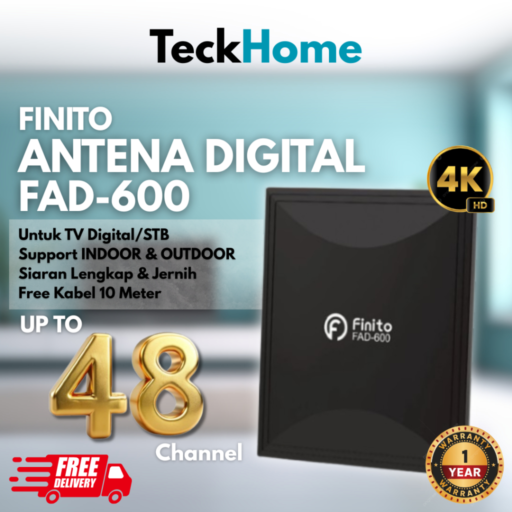 TECKHOME - Antena 1 dan 2 TV Sekaligus Digital Finito FAD-600 Outdoor & Indoor Antena TV Luar dan Da