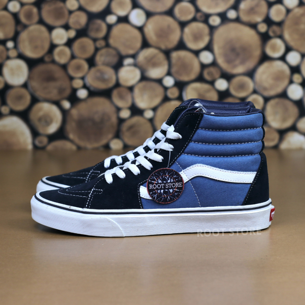 Sepatu Sk 8 High Navy White Sneakers Casual Sk 8 Tinggi  Biru Tua