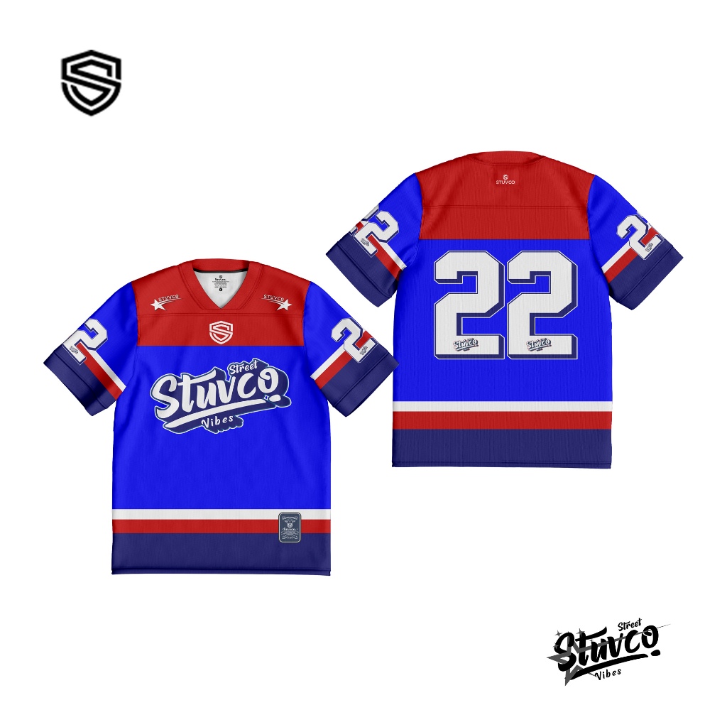 JERSEY OVERSIZE STUVCO STREETWEAR BIRU MERAH 22 JERSEY RETRO VINTAGE BOXY JERSEY NFL