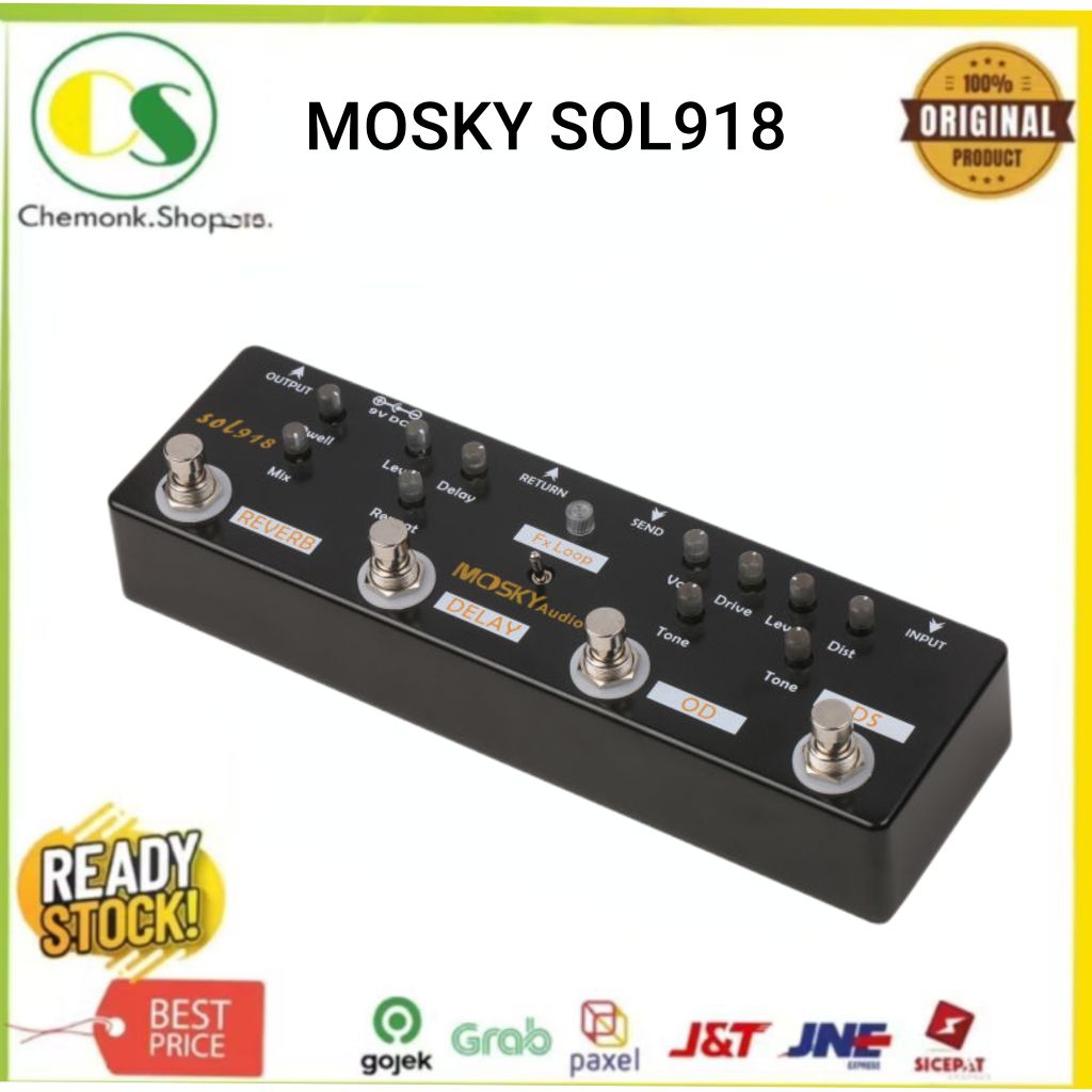 Efek Gitar MOSKY SOL918 Pedal Multi Effects Mosky Audio Sol918 5in1 Reverb Pedal Loop Guitarra Overd