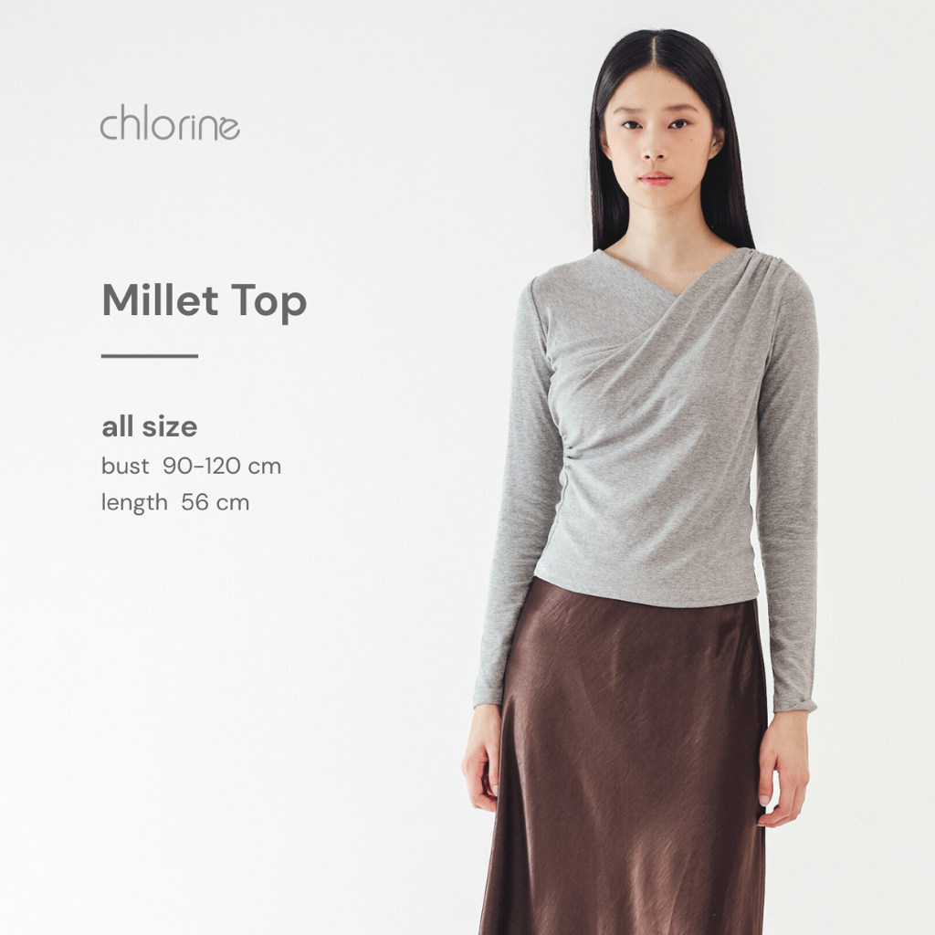 Chlorine Clothe ∣ Millet Top ∣ Long Sleeve Draped Blouse ∣ Basic Elegant