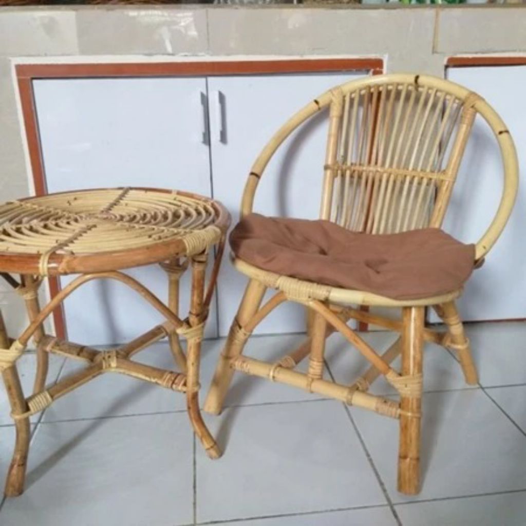 KURSI SANTAI MINI KURSI TERAS MONMON ROTAN ASLI KLASIK - MEJA