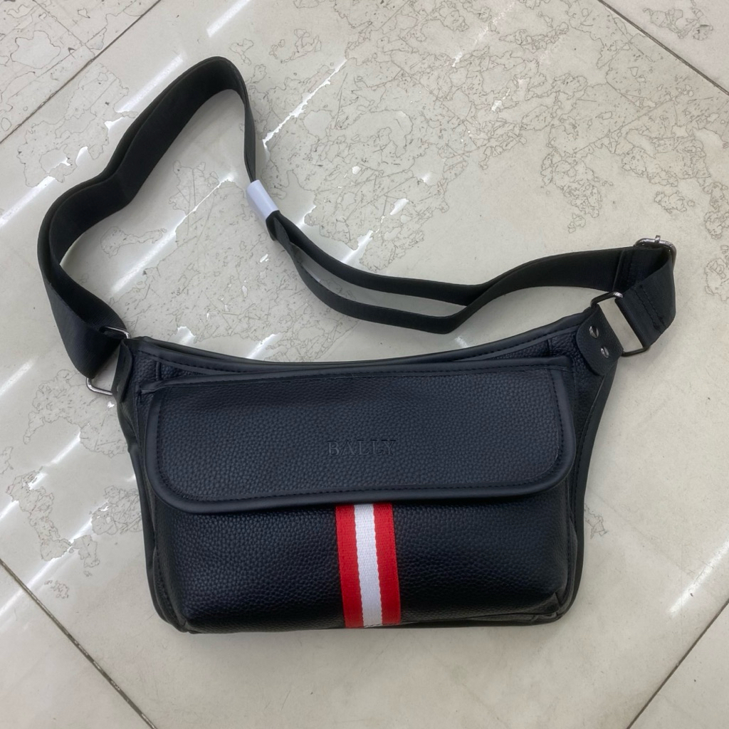 TAS SELEMPANG PRIA KULIT PREMIUM 33cm / SHOULDER BAG GARIS MERAH PUTIH BY BALLY