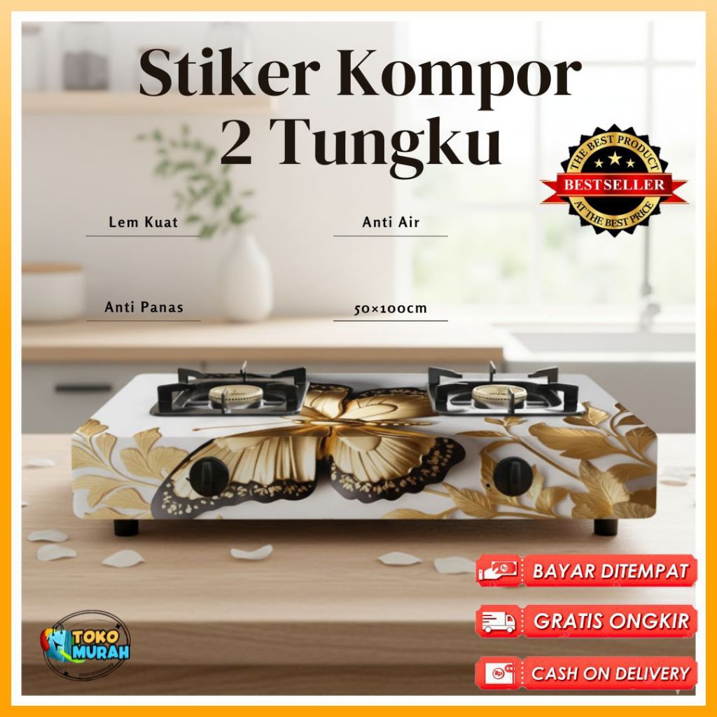 Stiker Kompor vynil gloss Premium/ Stiker kompor 2 tungku/ tahan air/ tahan panas