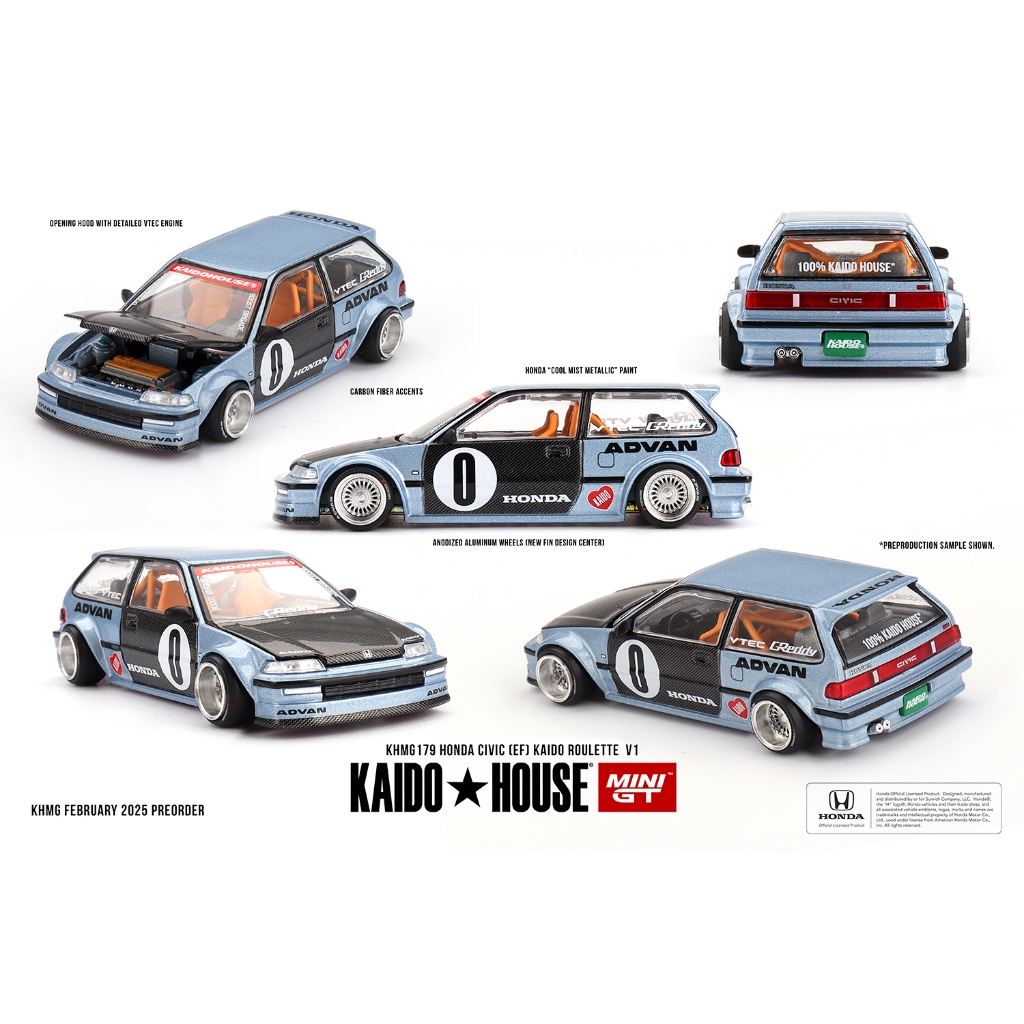 MINI GT KAIDO HOUSE KHMG179 - Honda Civic (EF) Kaido Roulette V1 - mobil balap