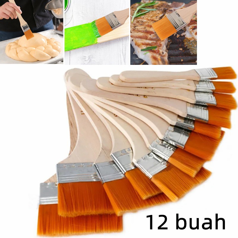 Kuas Lukis Set 12PCS Nylon Besar Kuas Lukis Flat Art Paniting Brushes Dinding No.1 - 12 Kuas Lukis