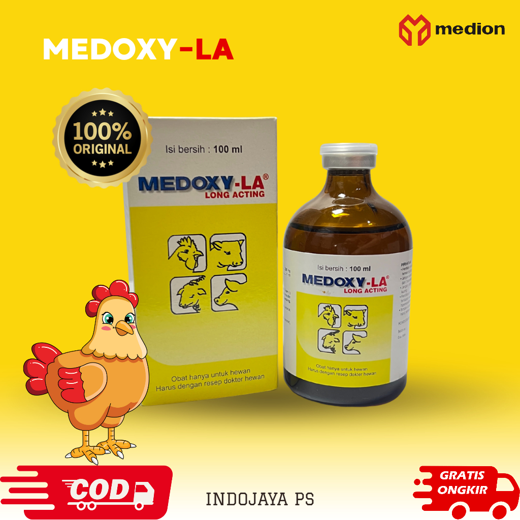 MEDOXY -LA 100ML obat antibiotik spektrum luas untuk sapi , kambing, babi & unggas