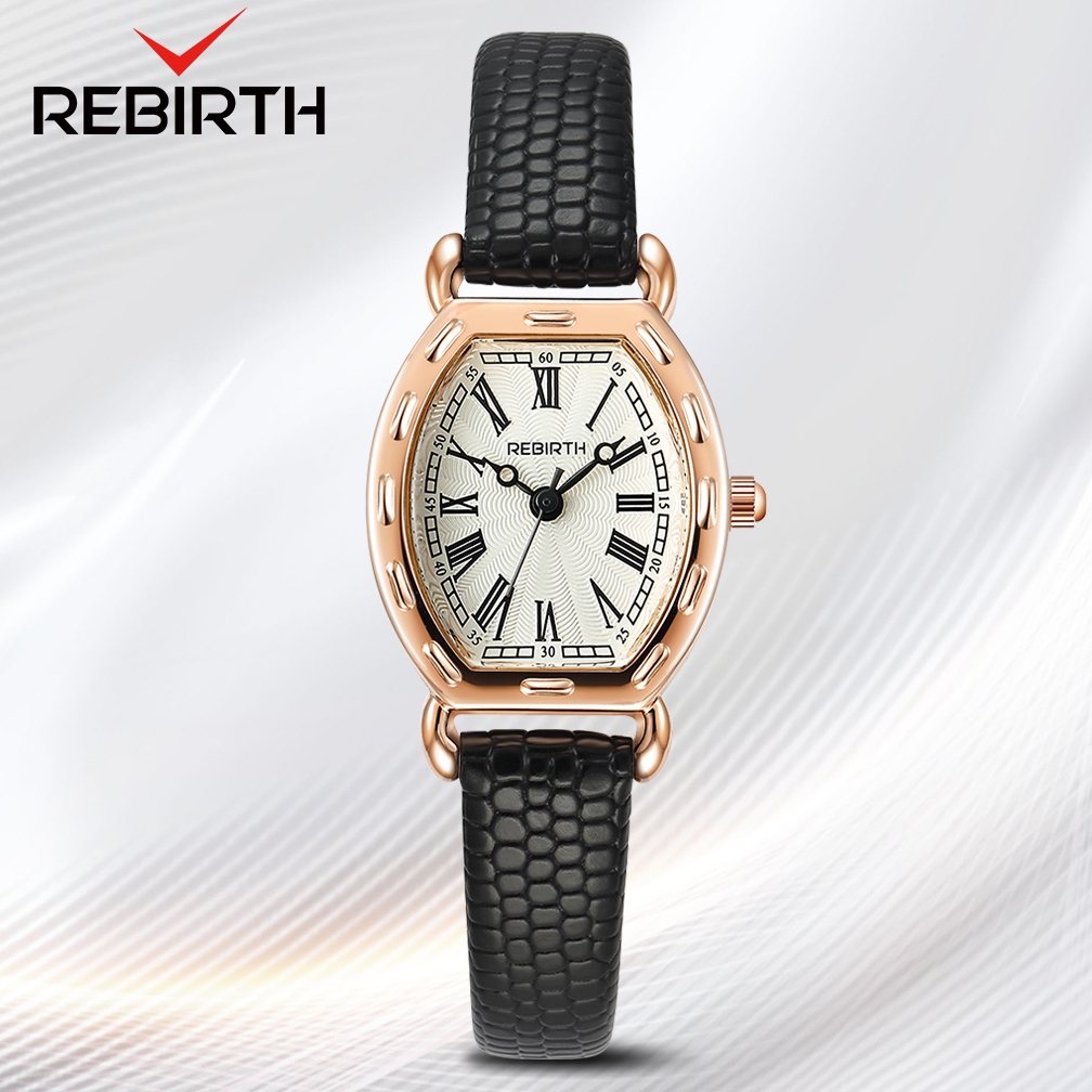 REBIRTH Jam Tangan Wanita 2043 Retro Tali Kulit Quartz Jam Tangan Cewek Kecil