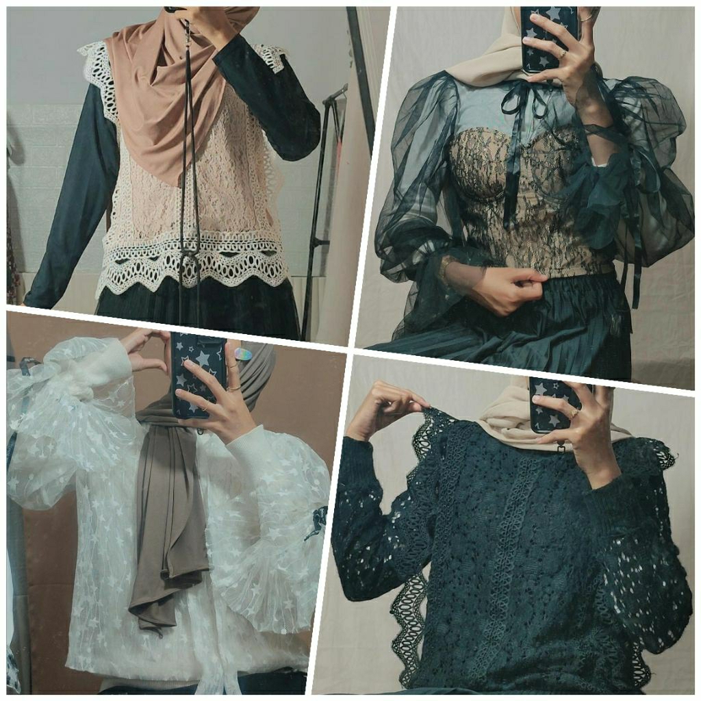 [PL] Blouse BRUKAT & TILE Mix Dress & Outer Full Model & Warna Premium Cantik Mewah Tutu Terawang Br