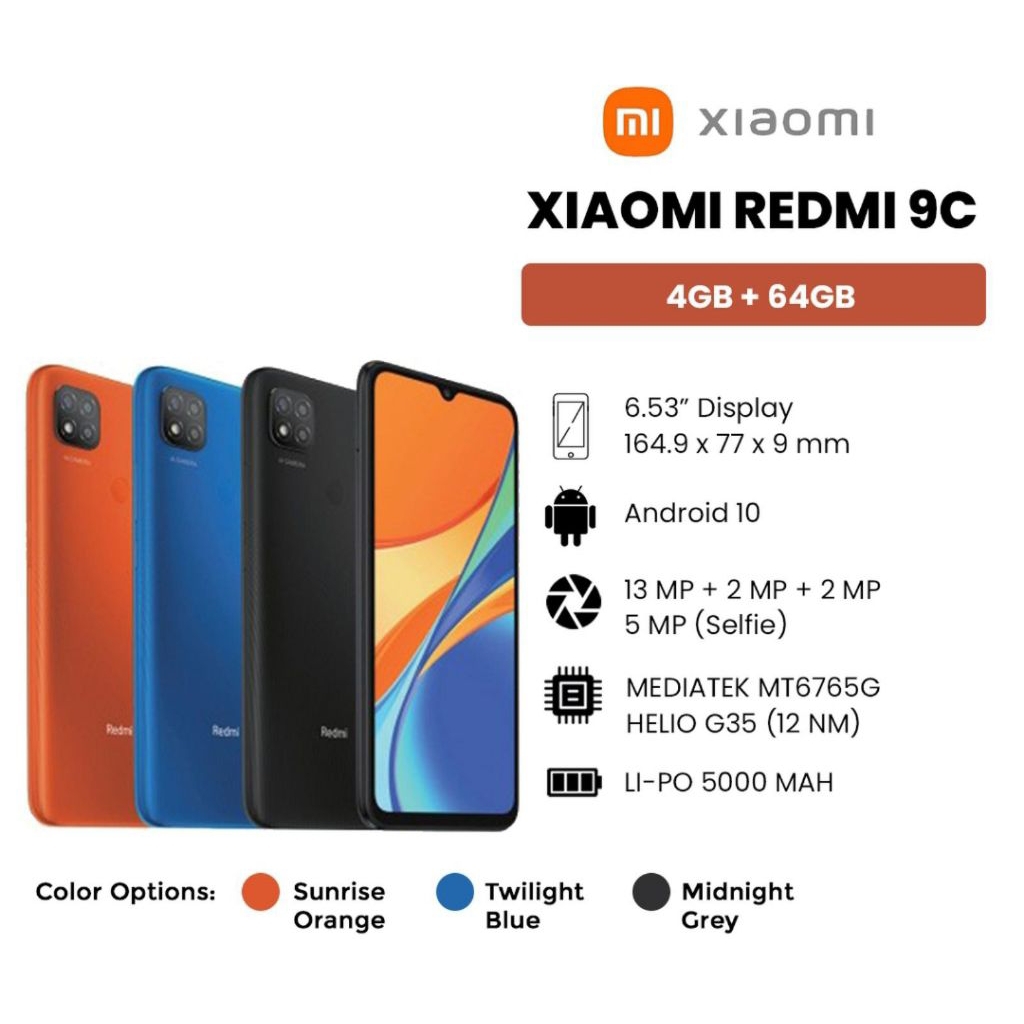 HP XIAOME REDMI 9C 4/64 GB - XIOMI MI 9 C RAM 4GB ROM 64GB GARANSI RESMI