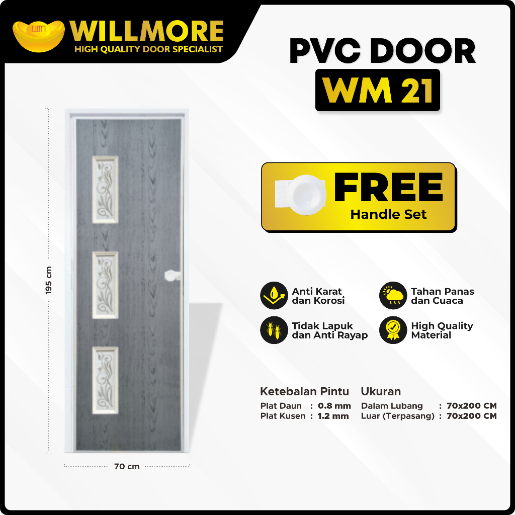 PINTU PVC PREMIUM - WILLMORE WM REG 21 UKURAN 70x195 CM