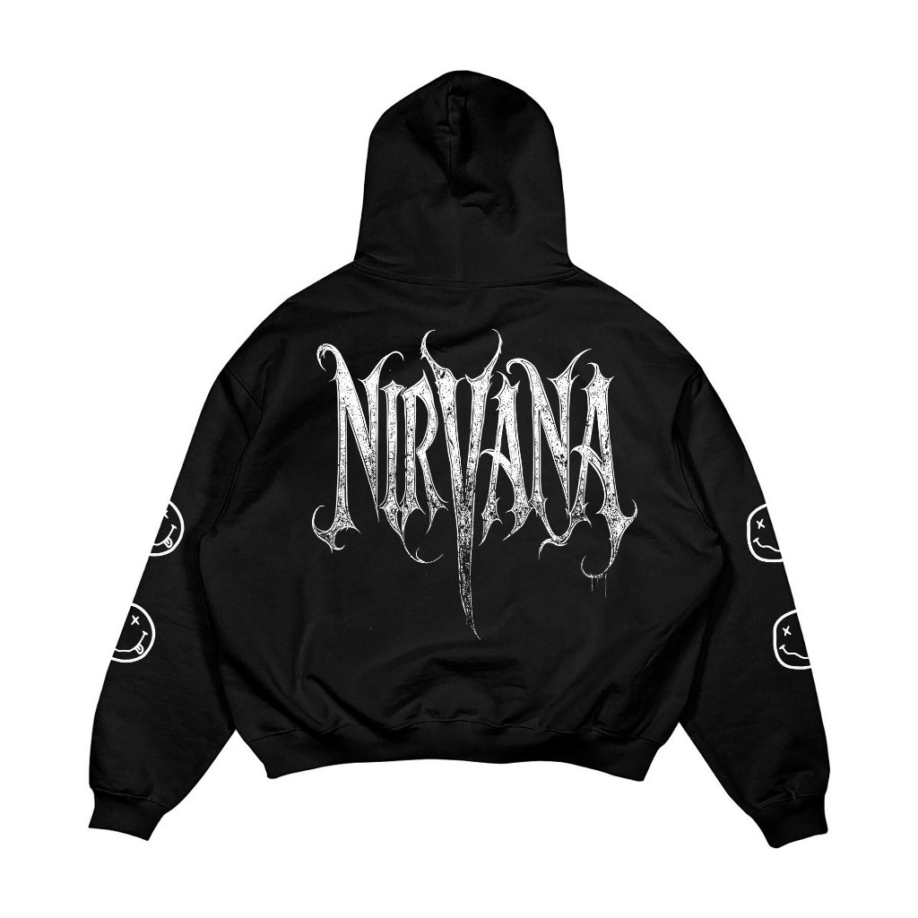 Sweater Musik Hoodie Nirvana Black and white