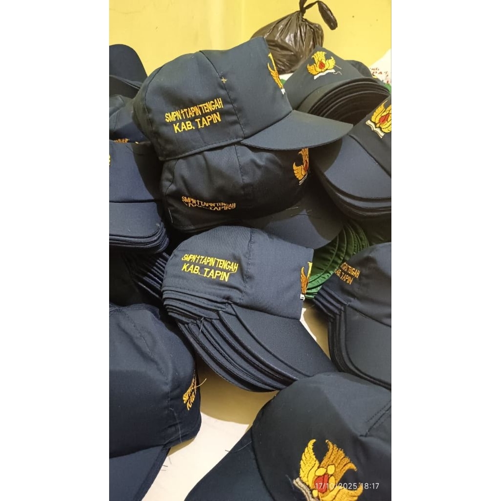 topi sekolah bordir (custom) bahan drill unione
