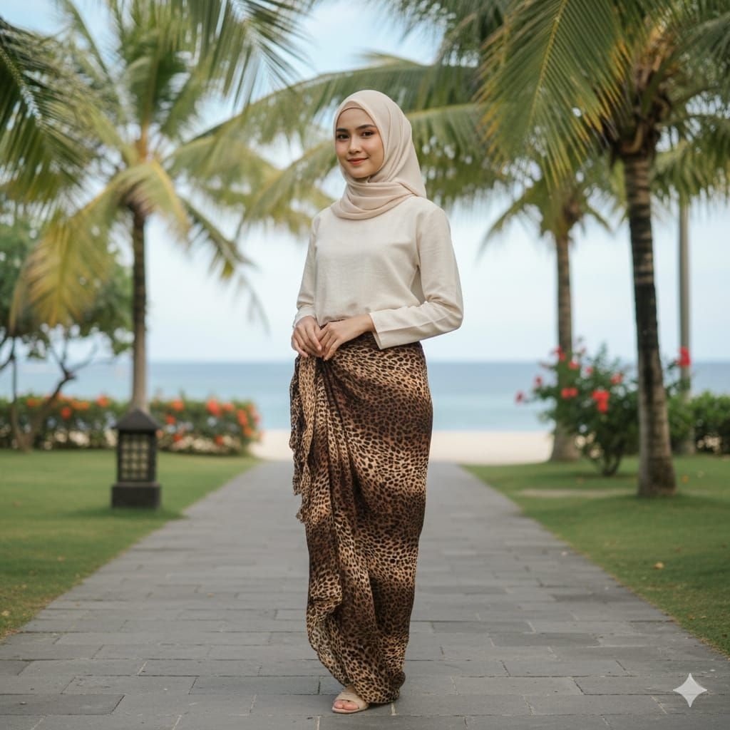 KAIN BALI MOTIF MACAN LORENG/KQIN PANTAI MACAN COKLAT GARIS HITAM