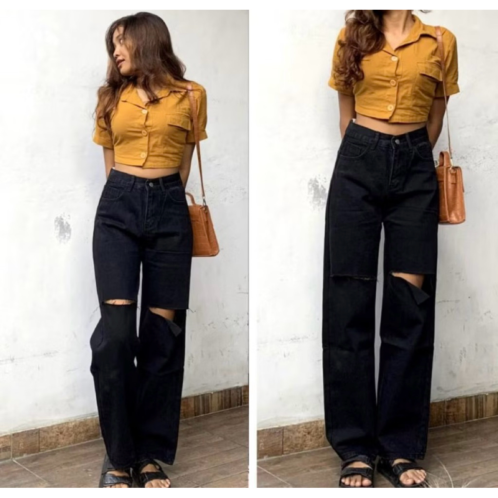 High waist kulot jeans sobek