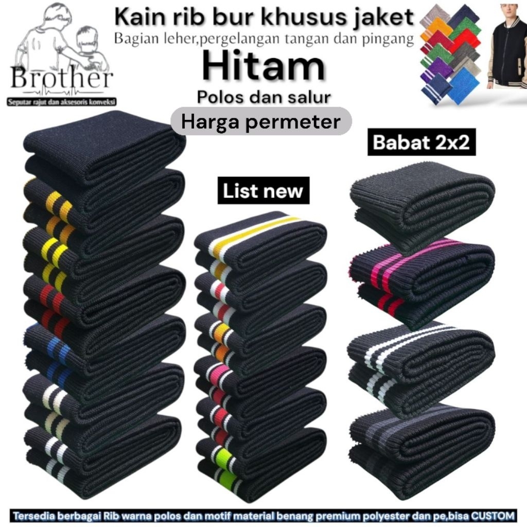 KAIN RIB BUR JAKET PREMIUM WARNA HITAM POLOS DAN SALUR TEBAL MURAH PER METER