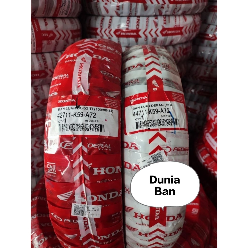 Sepasang Ban Honda Ahm Federal 90/80-14 & 100/80-14 K59 A72 Tubeless Federal